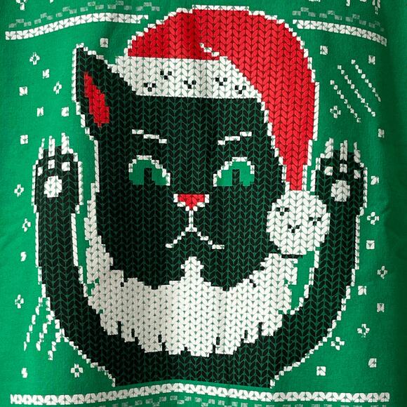 Gildan SANTA CLAWS Black Cat Ugly Christmas Sweatshirt Size Medium - Picture 2 of 5